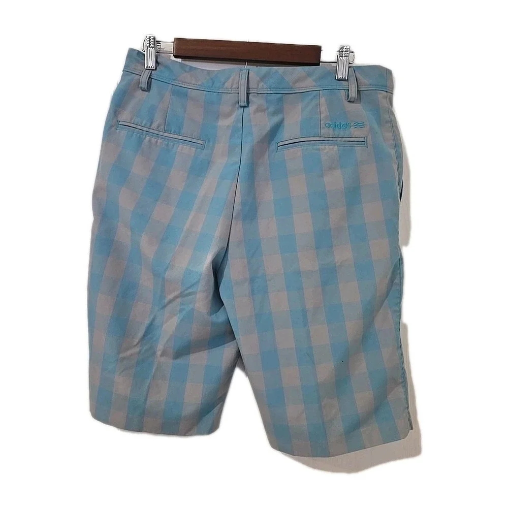 Mens Adidas Sz 32 Golf , Casual Shorts Blue/ Gray Plaid‎ Vacation Classic